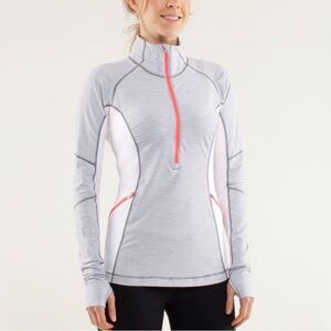 Lululemon Athletica Light Gray and White Half-Zip Pullover